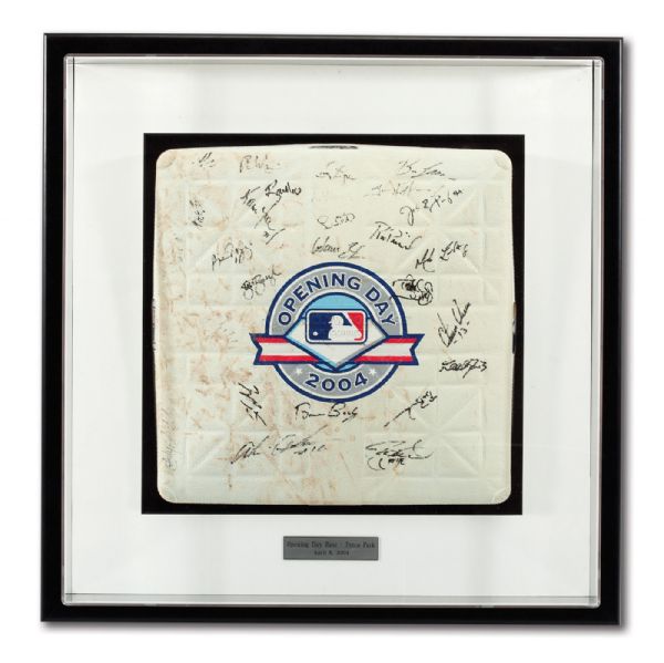 TONY GWYNNS APRIL 8, 2004 SAN DIEGO PADRES TEAM SIGNED GAME USED BASE FROM OPENING DAY (GWYNN FAMILY LOA)