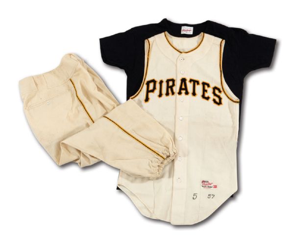 1957 BUDDY PRITCHARD PITTSBURGH PIRATES GAME WORN HOME JERSEY W/ PANTS (DELBERT MICKEL COLLECTION)