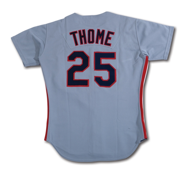 1991 JIM THOME AUTOGRAPHED CLEVELAND INDIANS ROOKIE SEASON GAME WORN ROAD JERSEY