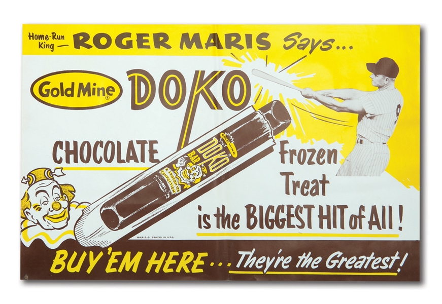 1960’S ROGER MARIS YOO-HOO CHOCOLATE BAR ADVERTISING SIGN