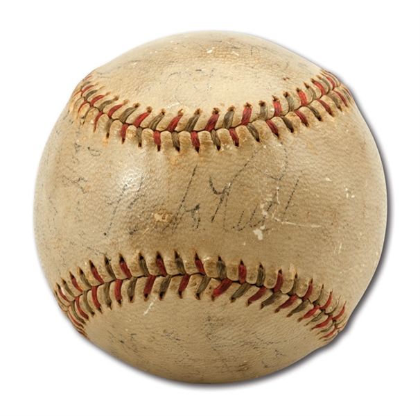 1934 NEW YORK YANKEES AND BOSTON BRAVES SIGNED BASEBALL WITH BABE RUTH & LOU GEHRIG