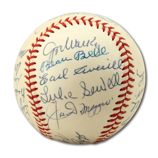 HIGH-GRADE MULTI-SIGNED OLD TIMERS BASEBALL FEATURING 11 HOFERS INCL. DIMAGGIO, GREENBERG, GROVE, GEHRINGER, ETC. (JOHNNY MURPHY COLLECTION)