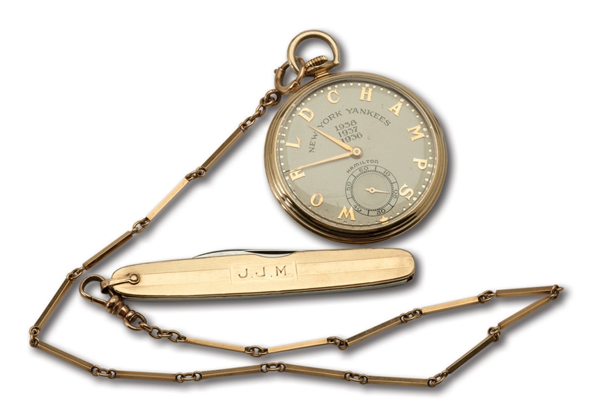1938 NEW YORK YANKEES WORLD CHAMPIONSHIP GOLD POCKET WATCH PRESENTED TO JOHNNY MURPHY (JOHNNY MURPHY COLLECTION)