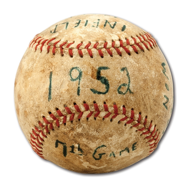 BASEBALL USED DURING THE 7TH GAME OF THE 1952 WORLD SERIES BETWEEN THE NEW YORK YANKEES AND BROOKLYN DODGERS