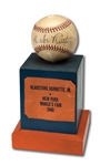1940 BABE RUTH SIGNED BASEBALL TROPHY BALL GIVEN TO WINNER OF THE "TYPICAL AMERICAN FAMILY" CONTEST AT THE 1939-40 NEW YORK WORLDS FAIR