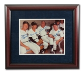 MICKEY MANTLE, JOE DIMAGGIO, WHITEY FORD AND BILLY MARTIN SIGNED 11” BY 14” FRAMED PHOTOGRAPH