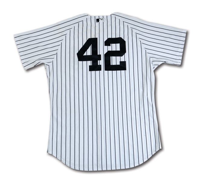 2011 DEREK JETER NEW YORK YANKEES JACKIE ROBINSON DAY #42 GAME WORN HOME JERSEY (YANKEES, MLB AUTH.)