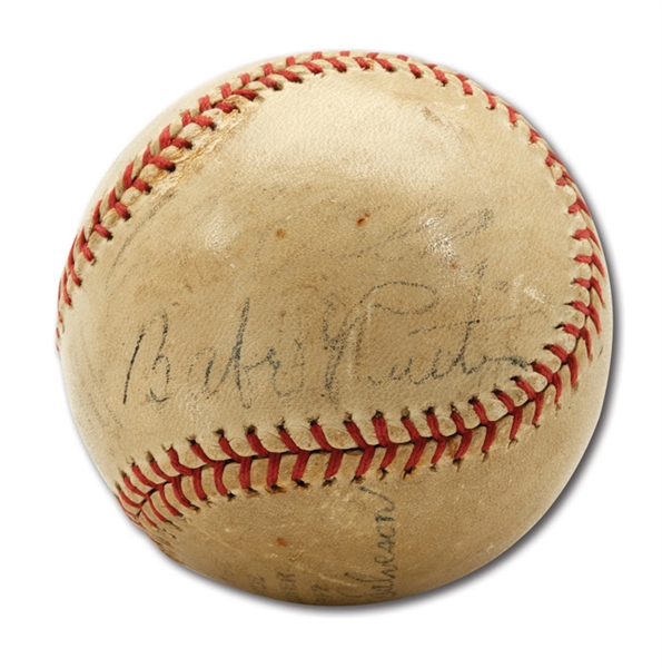 1943 BABE RUTH, HAL NEWHOUSER, AND THREE OTHERS SIGNED BASEBALL