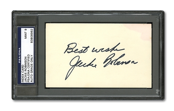 JACKIE ROBINSON SIGNED 3 BY 5 CARD MINT PSA/DNA 9