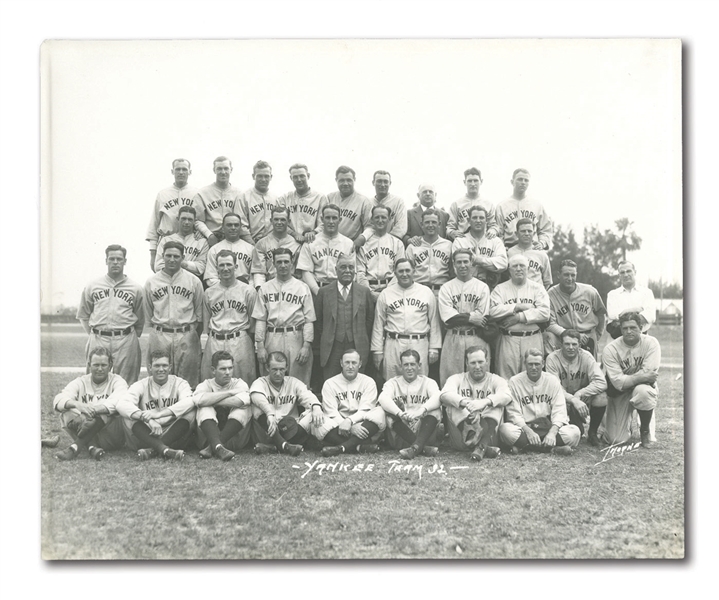 1932 NEW YORK YANKEES SPRING TRAINING TEAM ORIGINAL TYPE I PHOTOGRAPH BY THORNE (JOHNNY MURPHY COLLECTION) 