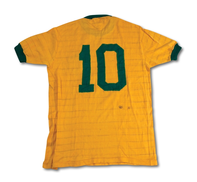 IMPORTANT 1971 PELE AUTOGRAPHED BRAZIL NATIONAL TEAM GAME WORN JERSEY FROM HIS FINAL SEASON OF INTERNATIONAL PLAY