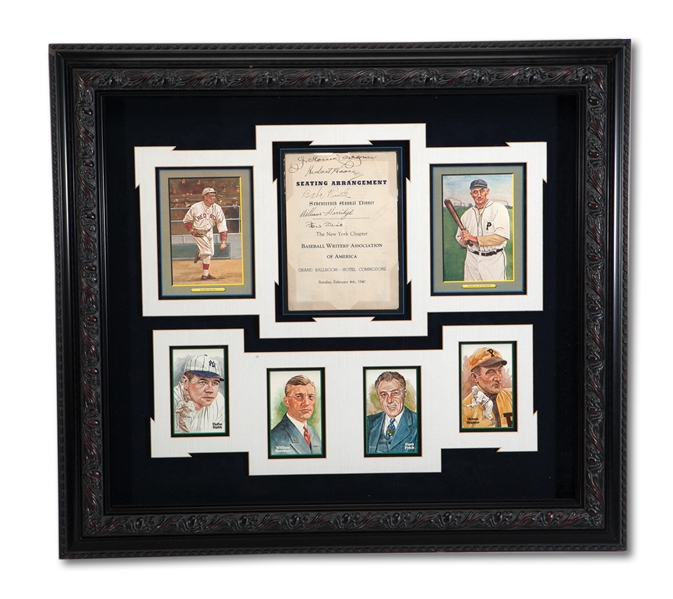 1940 BASEBALL WRITERS ASSOCIATION BANQUET PROGRAM SIGNED BY BABE RUTH, HONUS WAGNER, HERBERT HOOVER AND FORD FRICK IN ELABORATE FRAMED DISPLAY