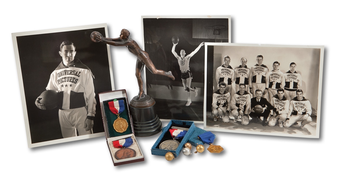 CARL SHYS COLLECTION OF 1930S AMATEUR BASKETBALL MEDALS, CHARMS, PHOTOS AND TROPHY (SHY FAMILY LOA)