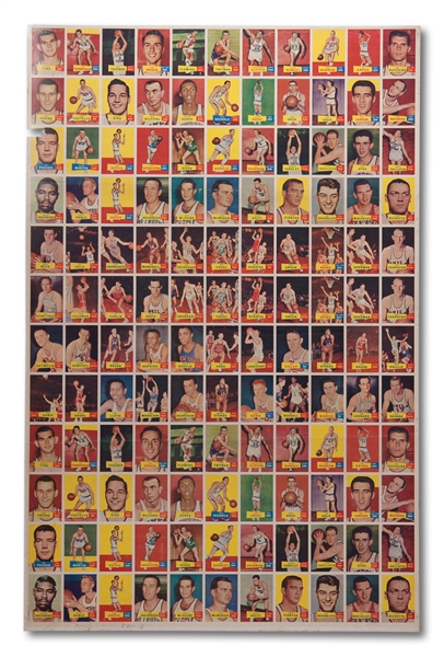 ONE-OF-A-KIND 1957-58 TOPPS BASKETBALL COMPLETE SET IN FINAL PRODUCTION UNCUT SHEET (TOPPS ARCHIVES)