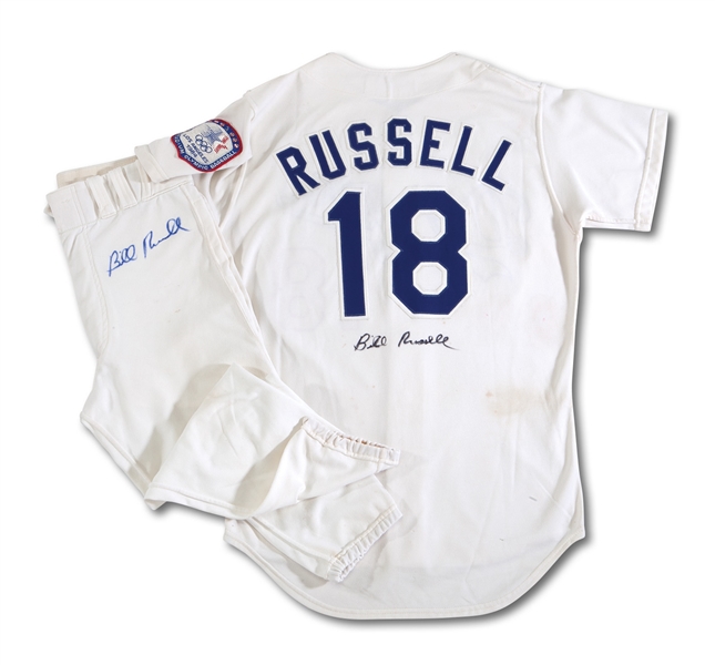 1984 BILL RUSSELL LOS ANGELES DODGERS GAME WORN HOME JERSEY AND PANTS WITH OLYMPIC YEAR PATCH (RUSSELL LOA)
