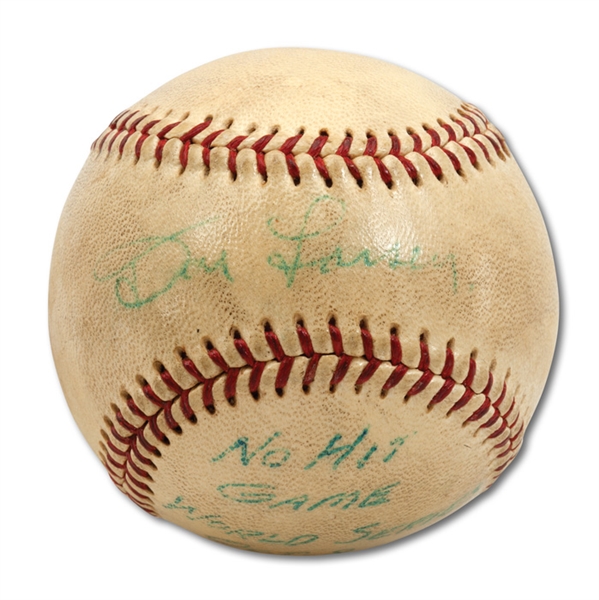 HISTORIC OCTOBER 8, 1956 WORLD SERIES GAME 5 DON LARSEN PERFECT GAME USED BASEBALL SIGNED AND INSCRIBED BY LARSEN (EXCEPTIONAL PROVENANCE DOCUMENTATION FROM LARSEN AND C.E. "PAT" OLSEN)