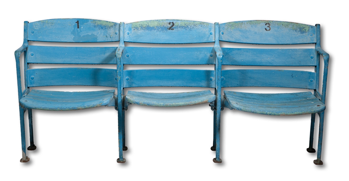 ORIGINAL YANKEE STADIUM FREE STANDING TRIPLE SEAT SECTION IN OUTSTANDING UNRESTORED CONDITION