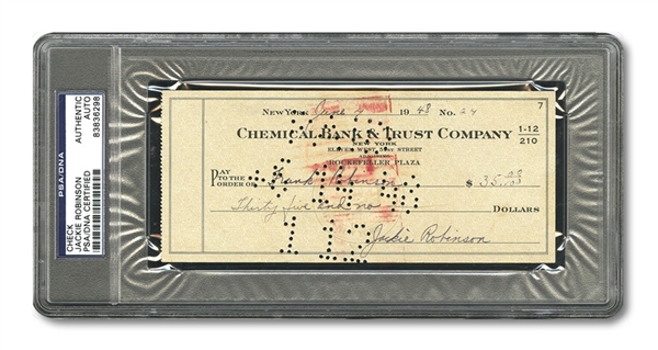 1948 JACKIE ROBINSON SIGNED PERSONAL BANK CHECK