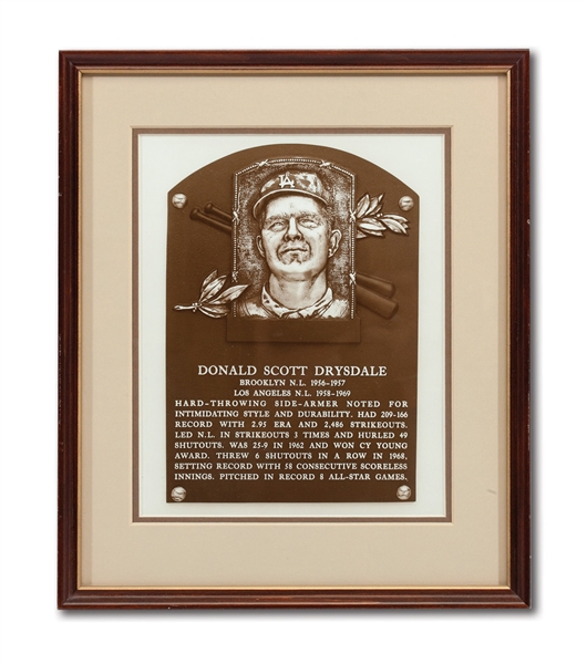 DON DRYSDALES 1984 NATIONAL BASEBALL HALL OF FAME INDUCTION PRESENTATION PLAQUE (DRYSDALE COLLECTION)