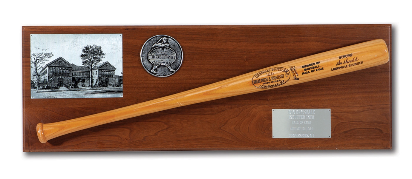 DON DRYSDALES 1984 BASEBALL HALL OF FAME INDUCTION LOUISVILLE SLUGGER MOUNTED BAT PLAQUE (DRYSDALE COLLECTION)