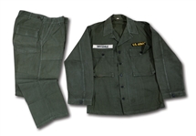 DON DRYSDALES SET OF 1957-58 U.S. ARMY FATIGUE SHIRT AND PANTS (DRYSDALE COLLECTION)