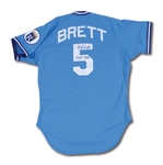 1987 GEORGE BRETT AUTOGRAPHED KANSAS CITY ROYALS GAME WORN ROAD JERSEY WITH PLAYER PROVENANCE