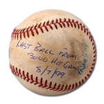 8/7/1999 WADE BOGGS SIGNED AND INSCRIBED GAME USED BASEBALL FOR THE FINAL OUT OF HIS 3,000 CAREER HIT GAME
