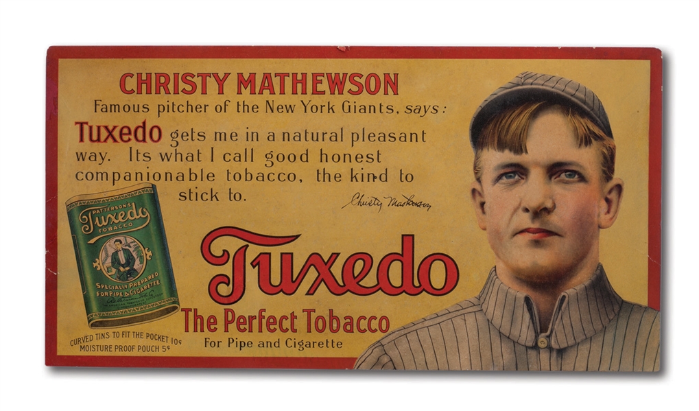 C.1910 CHRISTY MATHEWSON TUXEDO TOBACCO ADVERTISING SIGN