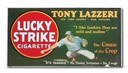 1928 TONY LAZZERI LUCKY STRIKE TROLLEY CAR ADVERTISING SIGN