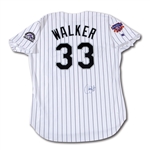 1997 LARRY WALKER SIGNED & INSCRIBED COLORADO ROCKIES GAME WORN HOME JERSEY FROM HIS MVP SEASON (ROCKIES LOA) 