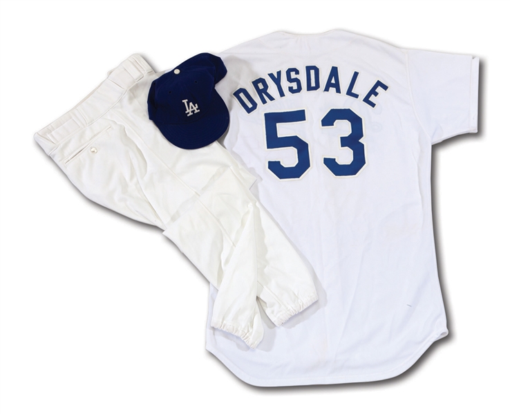 DON DRYSDALES EARLY-MID 1980S LOS ANGELES DODGERS COACHS WORN UNIFORM WITH JERSEY, PANTS & CAP (DRYSDALE COLLECTION)