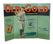 1930S BABE RUTH OLD GOLD CIGARETTES TRI-FOLD ADVERTISING DISPLAY - ONE OF THE HOBBYS FINEST EXAMPLES