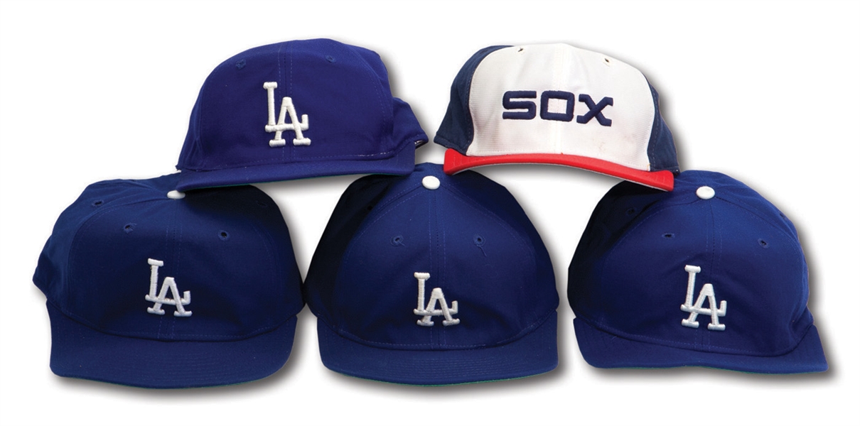 DON DRYSDALES EARLY-MID 1980S GROUP OF (4) L.A. DODGERS AND (1) CHICAGO WHITE SOX COACHS WORN CAPS (DRYSDALE COLLECTION)
