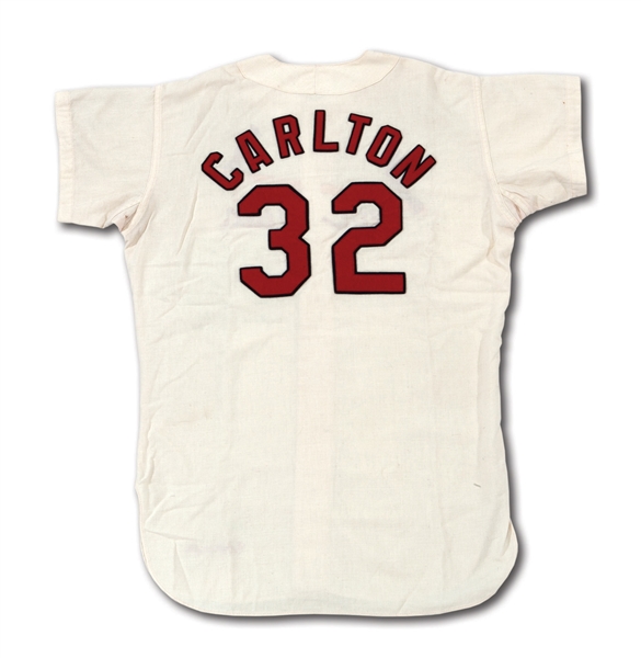 1968 STEVE CARLTON AUTOGRAPHED ST. LOUIS CARDINALS GAME WORN HOME JERSEY (DELBERT MICKEL COLLECTION)