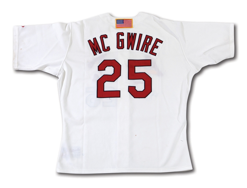 2001 MARK MCGWIRE AUTOGRAPHED ST. LOUIS CARDINALS (FINAL SEASON) GAME WORN HOME JERSEY (STEINER, MLB AUTH., DELBERT MICKEL COLLECTION)