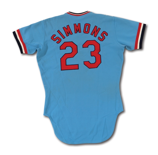 1977 TED SIMMONS AUTOGRAPHED ST. LOUIS CARDINALS GAME WORN ROAD JERSEY (DELBERT MICKEL COLLECTION)