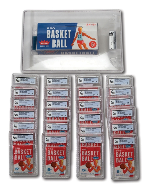 1961-62 FLEER BASKETBALL UNOPENED 24 COUNT WAX BOX WITH ALL PACKS GAI GRADED