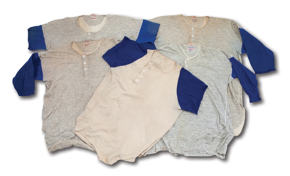 DON DRYSDALES CIRCA 1960S LOS ANGELES DODGERS LOT OF (5) GAME WORN UNDERSHIRTS WITH EXCELLENT WEAR (DRYSDALE COLLECTION)