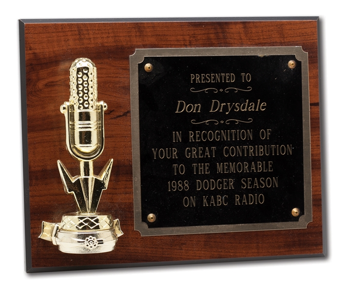 DON DRYSDALES 1988 KABC RADIO BROADCAST AWARD AND 1998 SOUTHERN CALIFORNIA SPORTS BROADCASTERS HALL OF FAME TROPHY (DRYSDALE COLLECTION)