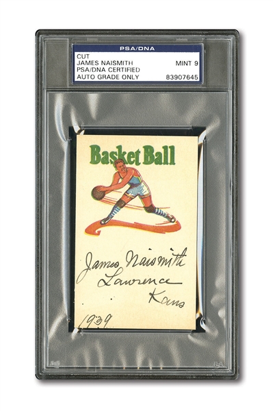 1939 JAMES NAISMITH SIGNED AND INSCRIBED BASKETBALL CARD (MINT PSA/DNA 9 SIGNATURE)