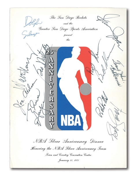 JANUARY 11, 1971 NBA SILVER ANNIVERSARY DINNER PROGRAM SIGNED BY 30 PLAYERS AND DIGNITARIES