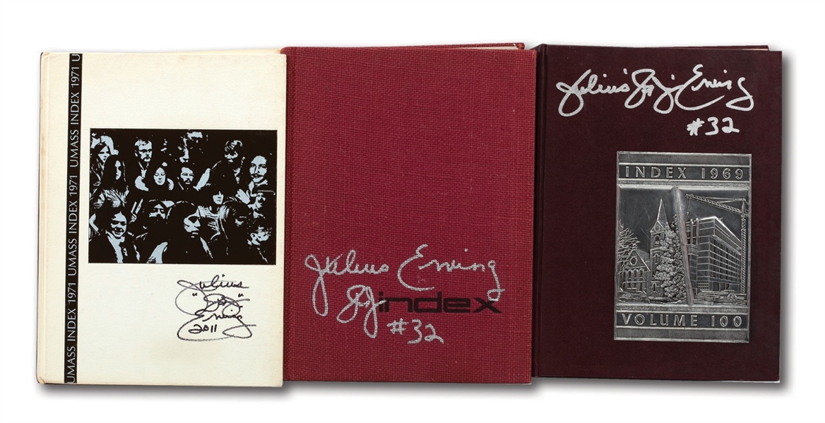 1969, 1970 & 1971 TRIO OF JULIUS ERVING AUTOGRAPHED UNIVERSITY OF MASSACHUSETTS YEARBOOKS