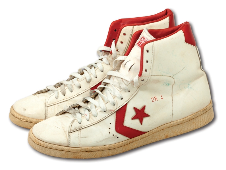 1978-79 JULIUS ERVING GAME WORN & DUAL-SIGNED PAIR OF CONVERSE SHOES - SOURCED FROM FAMILY OF PETER AND GEORGE VECSEY