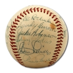 1955 BROOKLYN DODGERS WORLD CHAMPIONSHIP TEAM SIGNED ONL (GILES) BASEBALL INCL. JACKIE ROBINSON AND ROOKIE SANDY KOUFAX (BRISSIE FAMILY LOA)