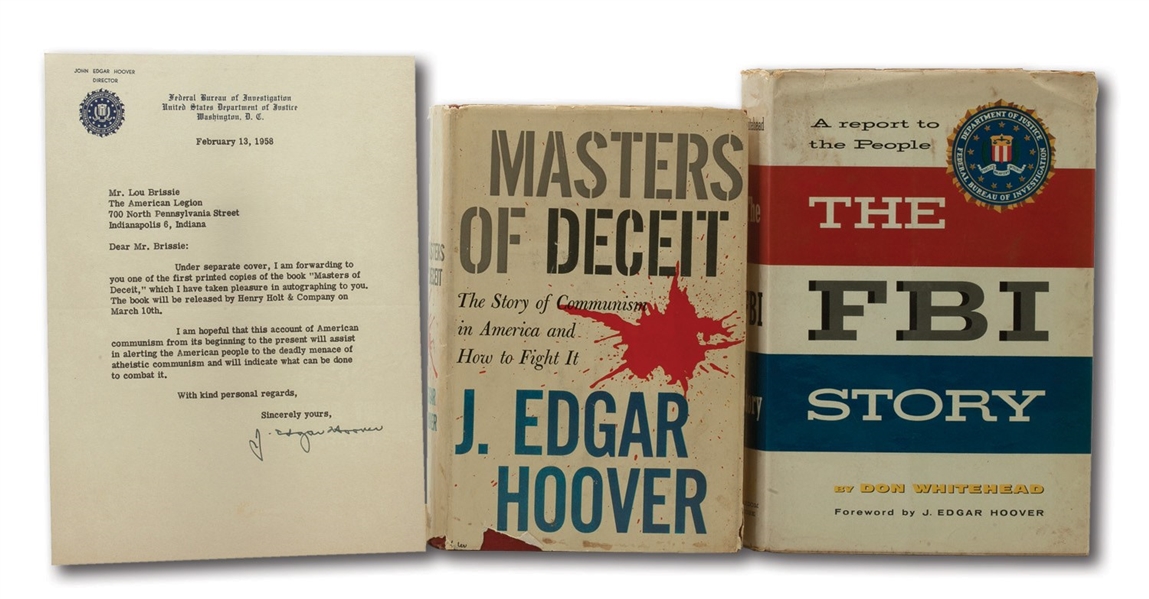 PAIR OF J. EDGAR HOOVER SIGNED BOOKS AND SIGNED LETTER TO LOU BRISSIE (BRISSIE FAMILY LOA)