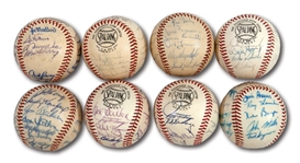 WALTER ALSTONS LOT OF (8) 1962-69 LOS ANGELES DODGERS TEAM SIGNED BASEBALLS INCL. 1963 & 1965 WORLD SERIES CHAMPIONS AND 1966 NL CHAMPIONS (ALSTON COLLECTION)