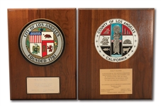 WALTER ALSTONS PAIR OF HONORARY PLAQUES FROM THE CITY AND COUNTY OF LOS ANGELES (ALSTON COLLECTION)