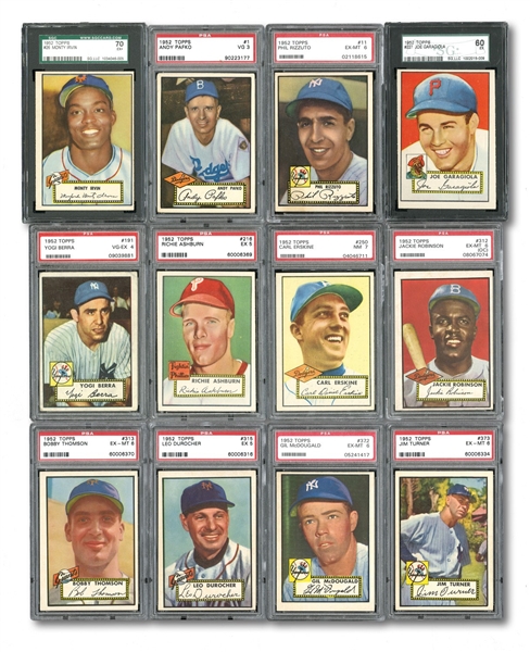 1952 TOPPS BASEBALL COLLECTION OF (75) PSA AND SGC GRADED CARDS INCL. HOFERS AND STARS