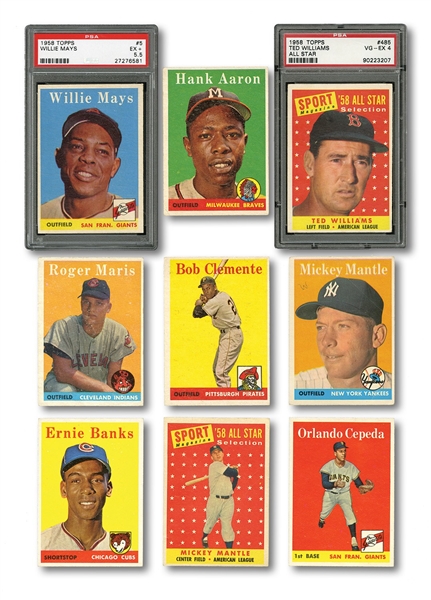 LOT OF (32) 1958 TOPPS BASEBALL HOFERS AND STARS INCL. #47 MARIS (R) AND #150 MANTLE