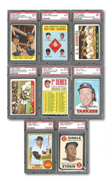 LOT OF (11) MICKEY MANTLE PSA GRADED BASEBALL CARDS INCL. 1967 TOPPS #150 PSA NM 7
